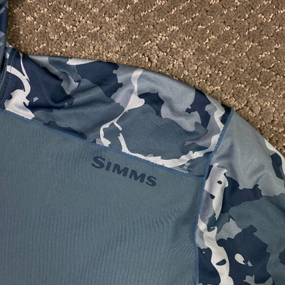 Simms SolarFlex Hoody Hoodie Men's XL Blue Gray Camo Fishing Performance UPF 50 - Picture 4 of 15